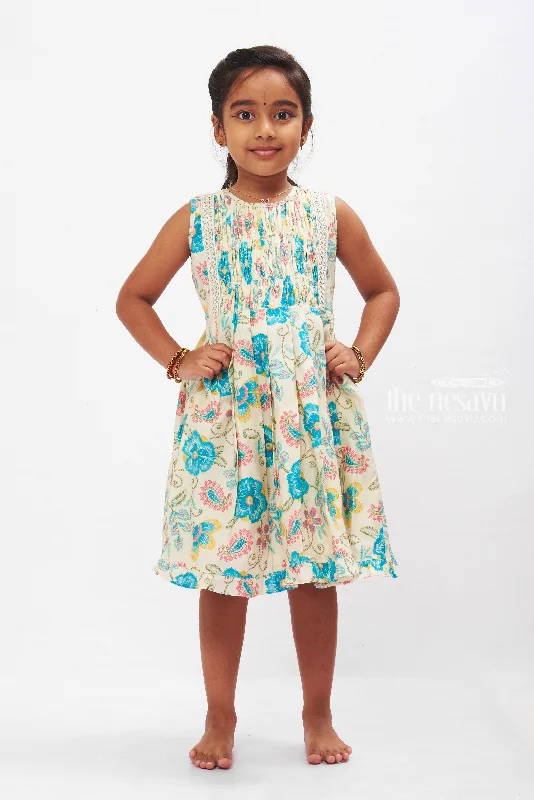 Vibrant Femme Fashion Tropical Teal Cotton Frock with Lace Accent for Girls