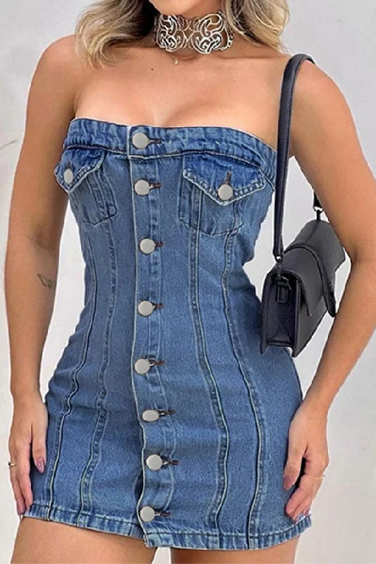 Flash Sales This Week Washed Denim On-trend Bandeau Mini Dress