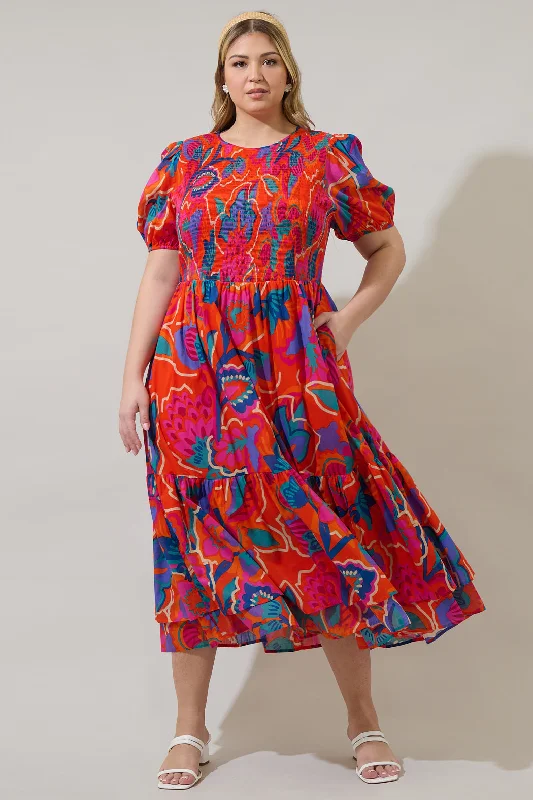 Mega Sale Kahlia Tropics Aruba Smocked Midi Dress Curve