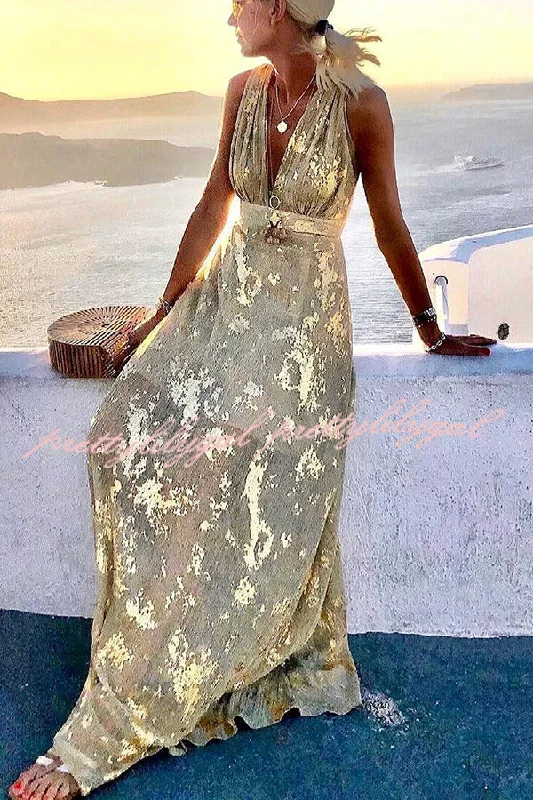 Outfits Ideas Golden Sunset Stories V-neck Maxi Dress