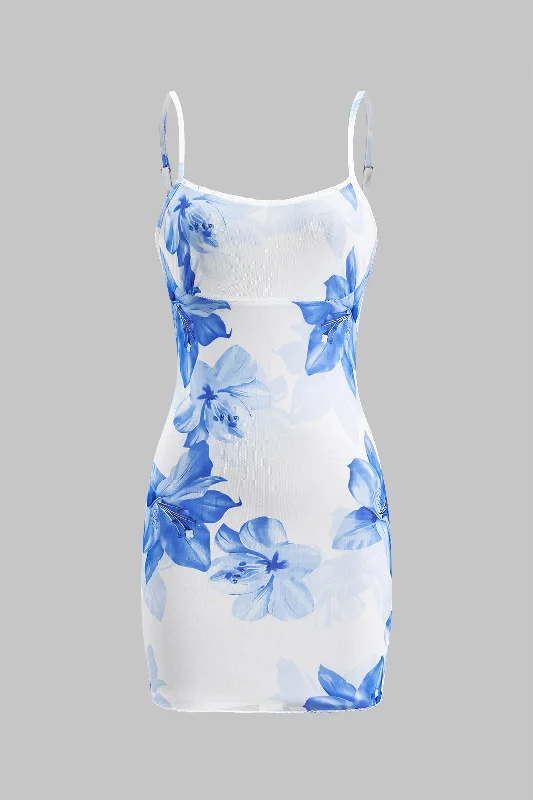 Online Boutiques Floral Print Mesh Slip Mini Dress