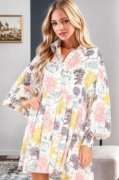 Cheap Women's Clothing Online Printed Lantern Sleeve Mini Dress