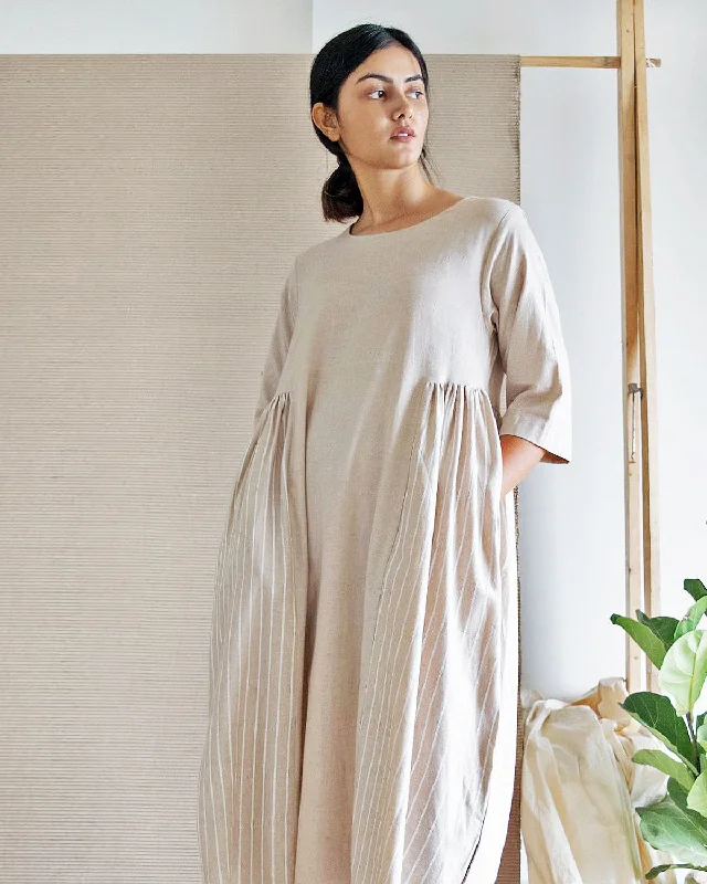 Plus Size Women Wear Beige Side Gather Dress
