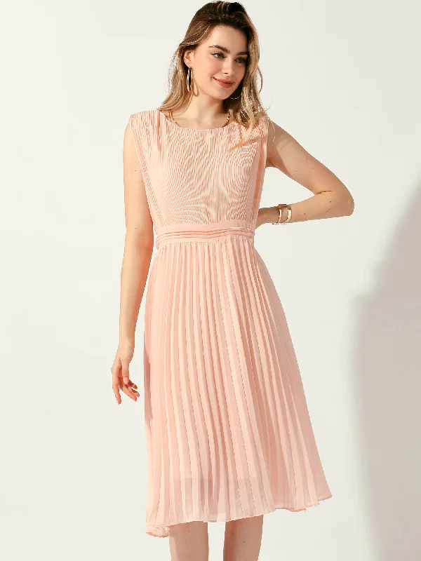 Comfy Women’s Outfits for Daily Wear Pleated High Waist Zip Back Scoop Neck Sleeveless Flowy Midi Dress Comfy Women’s Outfits for Daily Wear Pleated High Waist Zip Back Scoop Neck Sleeveless Flowy Midi Dress