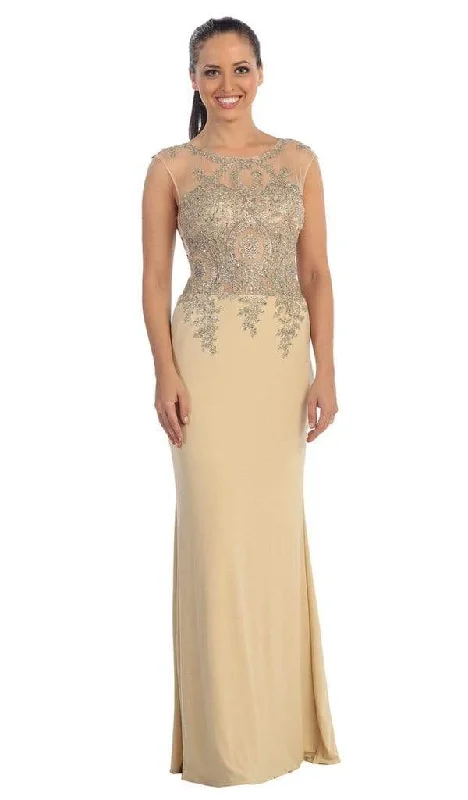 Women's Clothing Online Dancing Queen - Sheer Cap Sleeves Gold Tone Lace Applique Gown 9173 - 1 Pc. Nude in size Medium Available Women's Clothing Online Dancing Queen - Sheer Cap Sleeves Gold Tone Lace Applique Gown 9173 - 1 Pc. Nude in size Medium Available
