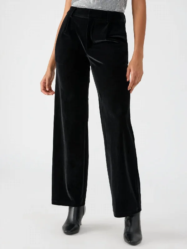 Free Spirited Fashion Faye Semi High Rise Velvet Trouser Pant In Black