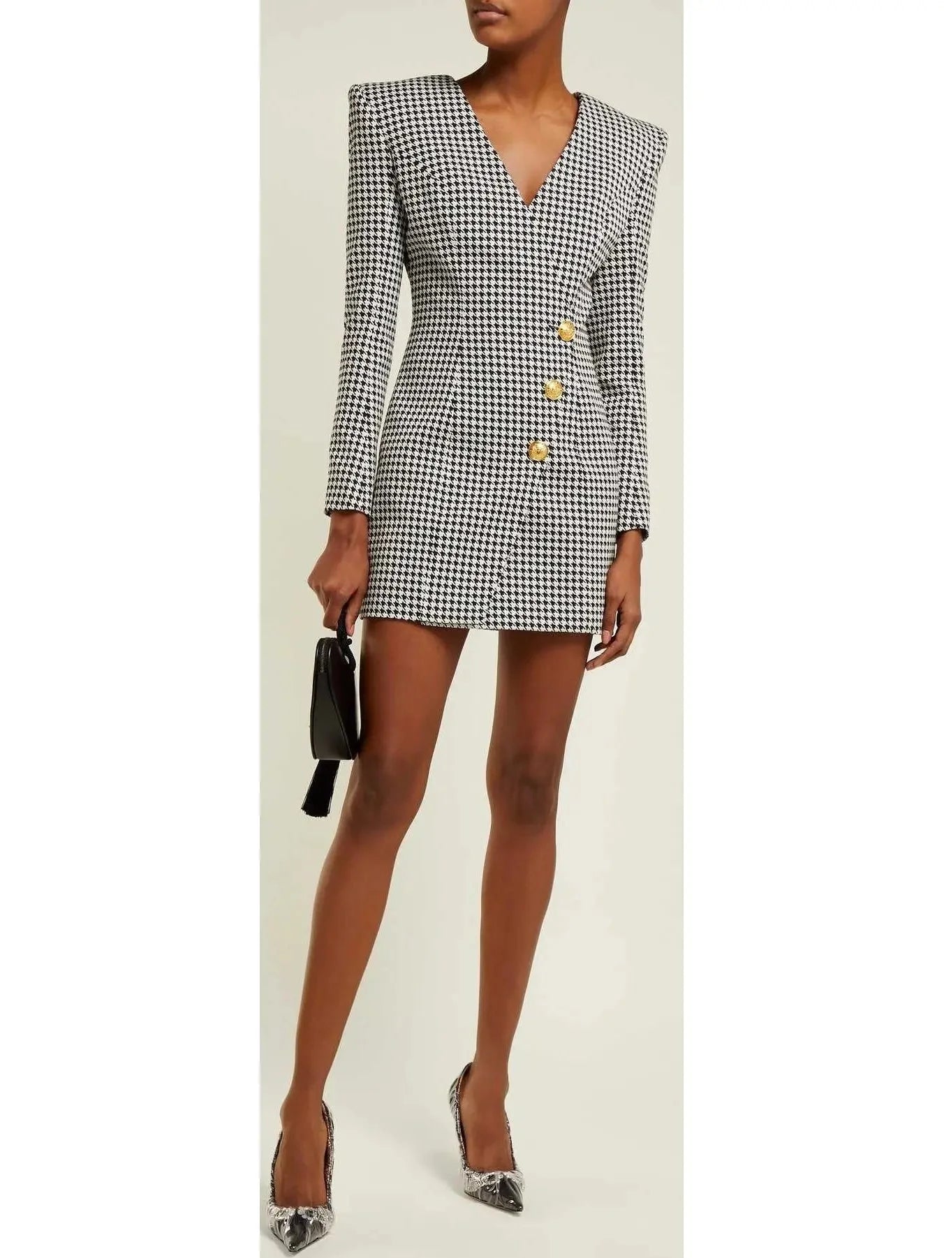 Online Impressions Boutique Houndstooth Buttoned Mini Dress