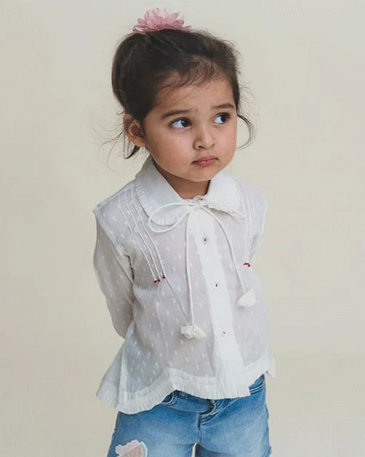 Limited Time Deal White Shirt with Front Knot for Girls