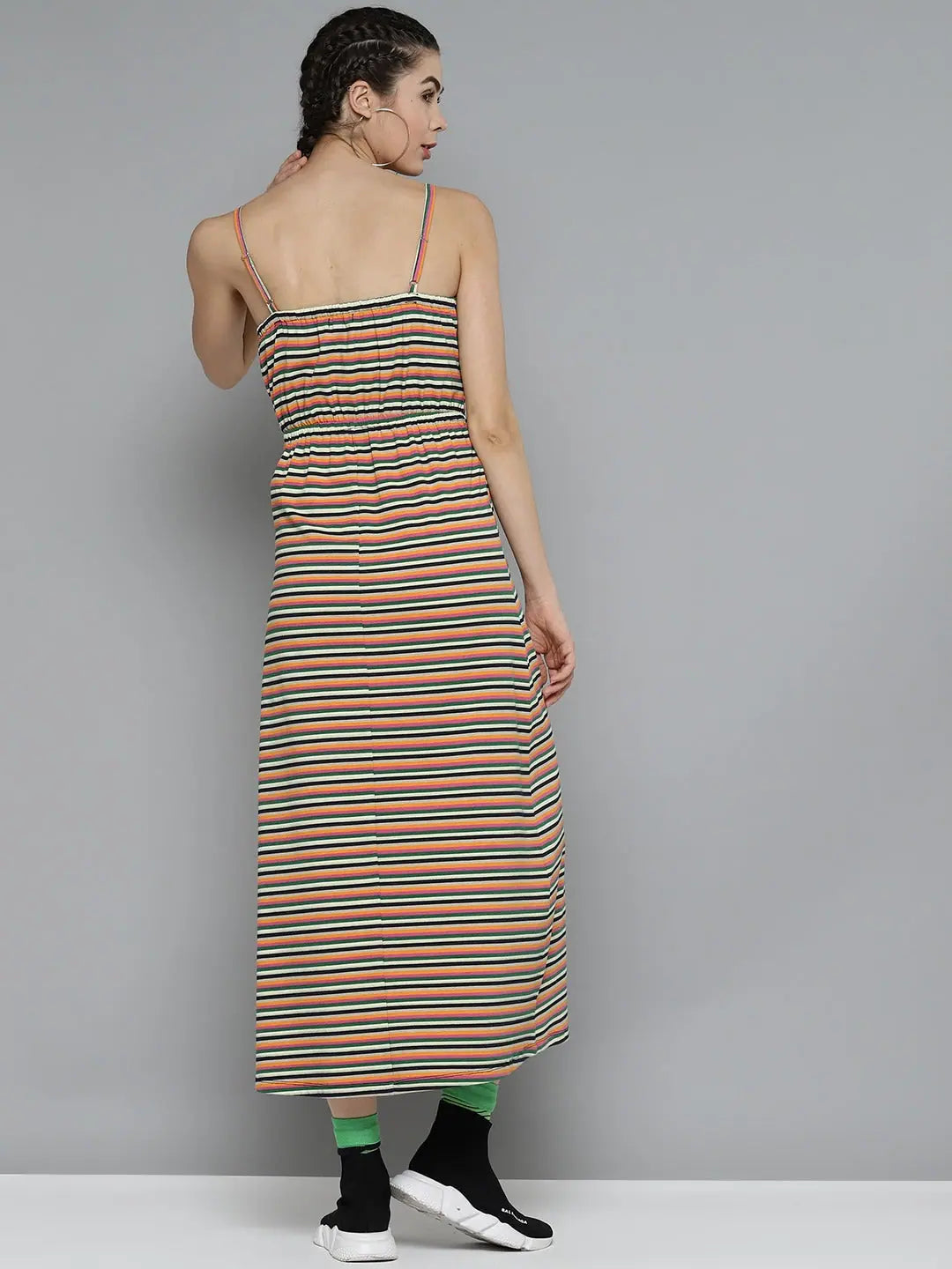 Enjoy Discount Multicolor Stripes Strappy Maxi Dress