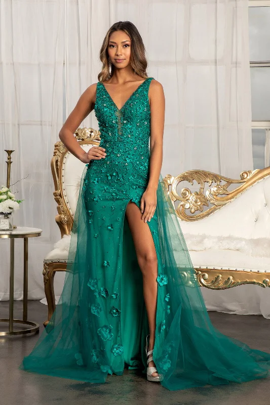 Women’s Formal Wear Fitted 3D Floral Applique Gown by Elizabeth K GL3011