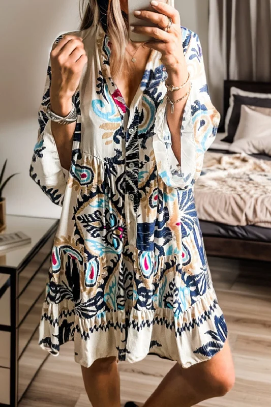 Flash Discount Printed Button Up Mini Dress