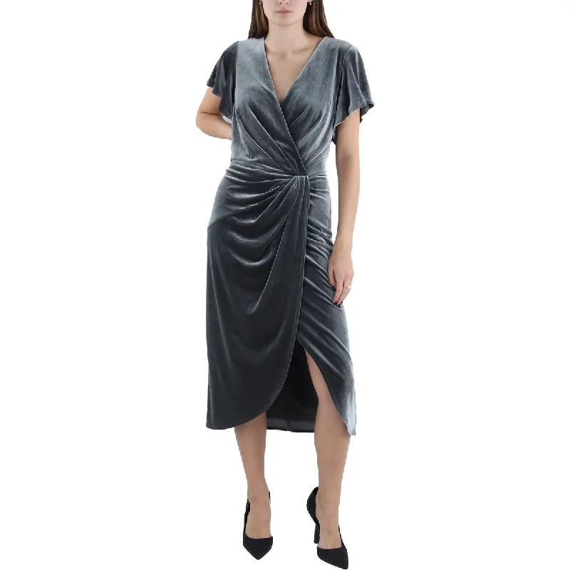 Earthy Tones Lauren Ralph Lauren Womens Velvet Flutter Sleeve Midi Dress