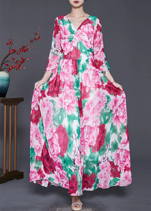 Trendy Outfits For Girls Bohemian Red Floral Exra Large Hem Chiffon Ankle Dress Flare Sleeve Trendy Outfits For Girls Bohemian Red Floral Exra Large Hem Chiffon Ankle Dress Flare Sleeve