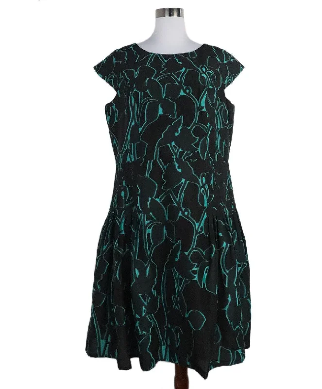 Chic Style, Always In Vogue Carolina Herrera Black & Green Silk Dress sz 14