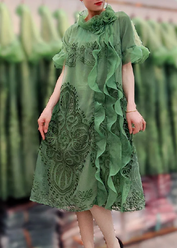 Boho Chic Fashion Fashion Green Ruffled Floral Embroideried Patchwork Tulle Dresses Summer Boho Chic Fashion Fashion Green Ruffled Floral Embroideried Patchwork Tulle Dresses Summer