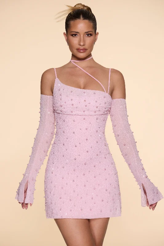 Fashion For Every Occasion Embellished Asymmetric Corset Mini Dress in Blush