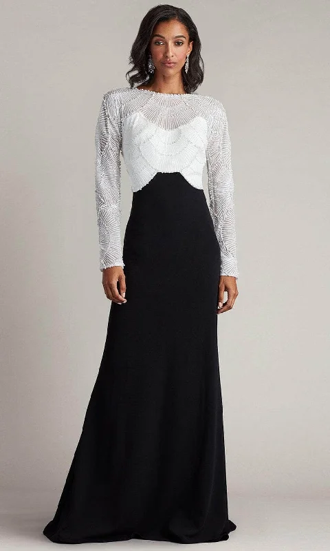 From Casual To Classy Tadashi Shoji CFK24424L - Pearl Embellished Long Sleeve Evening Gown