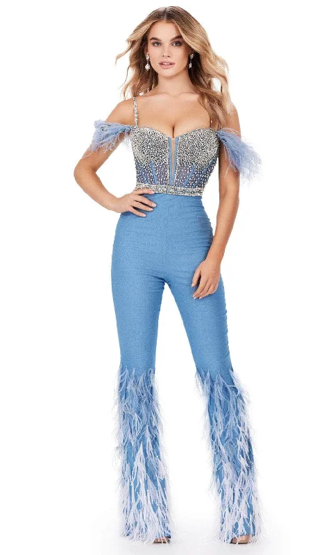 Elegant Style Ashley Lauren 11513 - Beaded Feather Embellished Jumpsuit