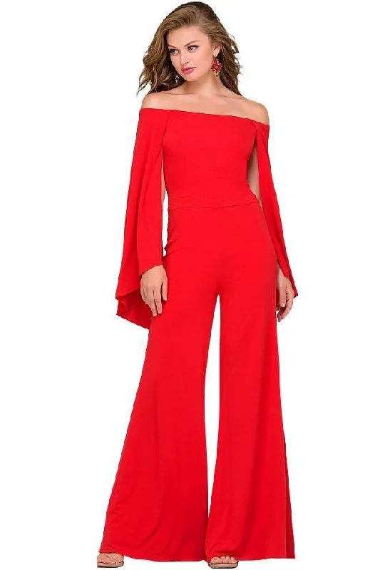 Exclusive Online Sale Jovani Off Shoulder Jersey Jumpsuit 39598 1 pc Burgundy in size 0 Available