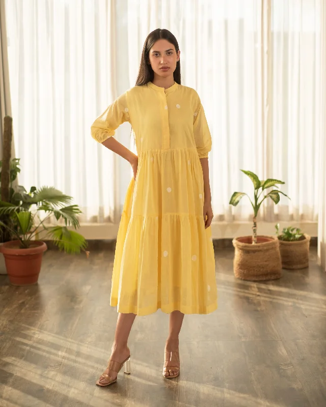 Woman Clothing Yellow Polka Tier Dress