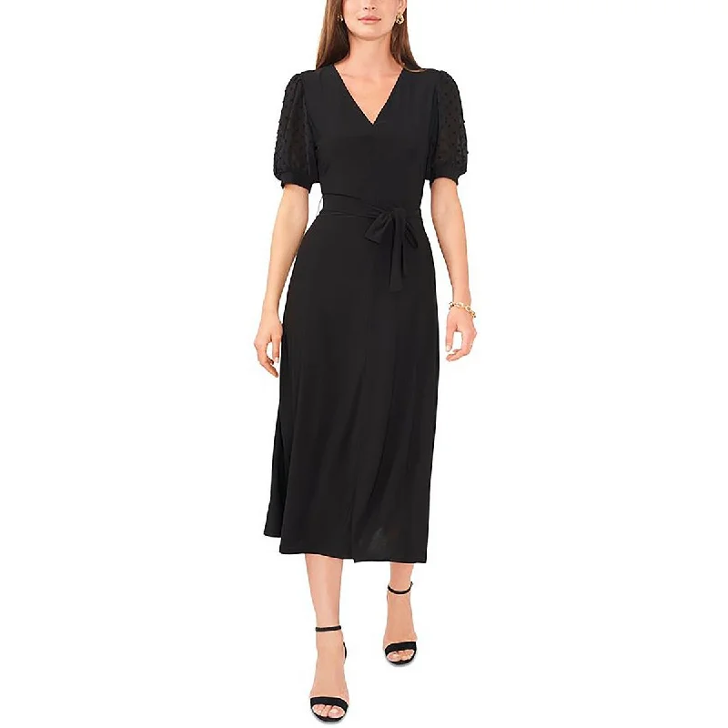 Casual Women’s Clothing Online MSK Womens Petites Knit Swiss Dot Midi Dress