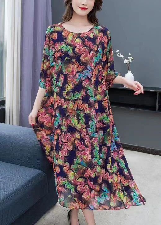 Winter Wardrobe Clearance Loose Floral O-Neck Side Open Patchwork Chiffon Long Dresses Summer Winter Wardrobe Clearance Loose Floral O-Neck Side Open Patchwork Chiffon Long Dresses Summer