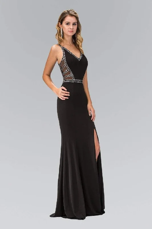 Latest Trends Elizabeth K - GL1359 V-Neck Jersey Sheath Gown with Slit