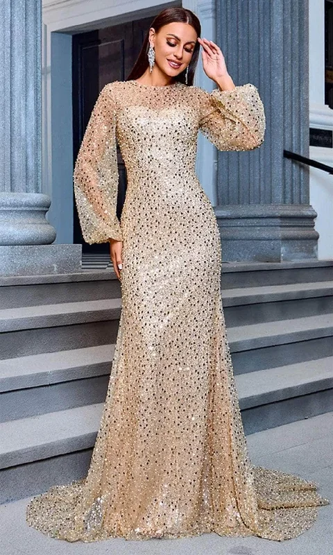 Clearance Event J'Adore Dresses JM201 - Sequin Long Sleeve Evening Gown