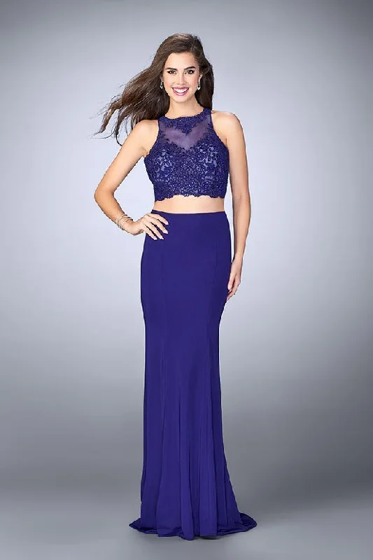 Easygoing Women’s Style La Femme Gigi - 23908 Sleeveless Illusion High Two-piece Jersey Gown Easygoing Women’s Style La Femme Gigi - 23908 Sleeveless Illusion High Two-piece Jersey Gown