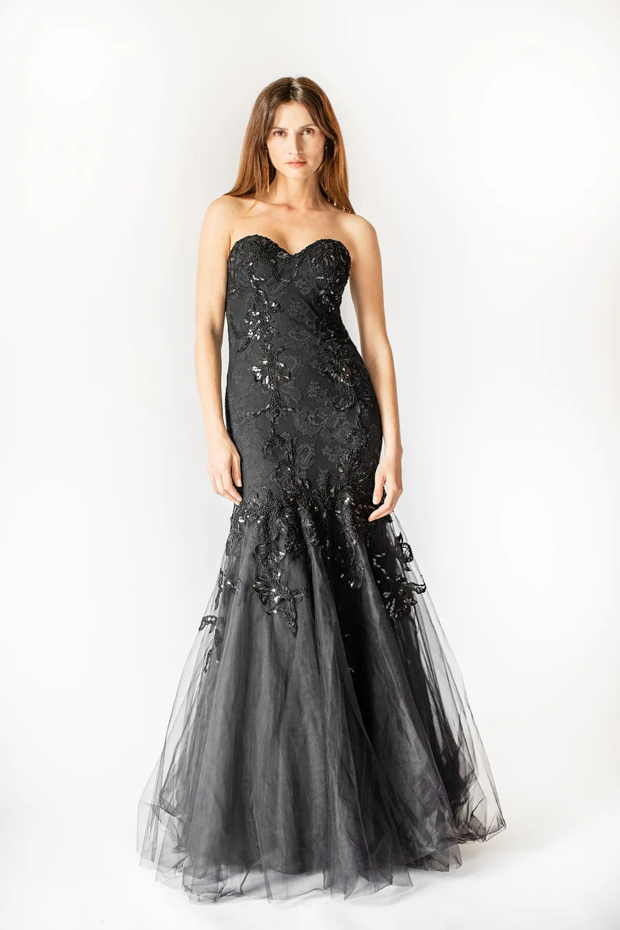 All Season Fashion Collection Strapless Tulle Mermaid Gown - Black