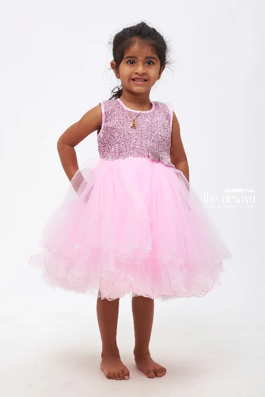 Outfits For Girls Girls' Soft Pink Tulle Dress with Sparkling Sequin Embroidery