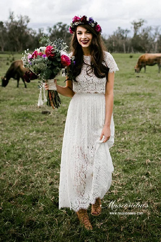 Fashion-forward Women’s Wear Roycebridal Ivory Lace A-line Two Pieces Short Sleeves Beach Wedding Dresses, MW932 Fashion-forward Women’s Wear Roycebridal Ivory Lace A-line Two Pieces Short Sleeves Beach Wedding Dresses, MW932