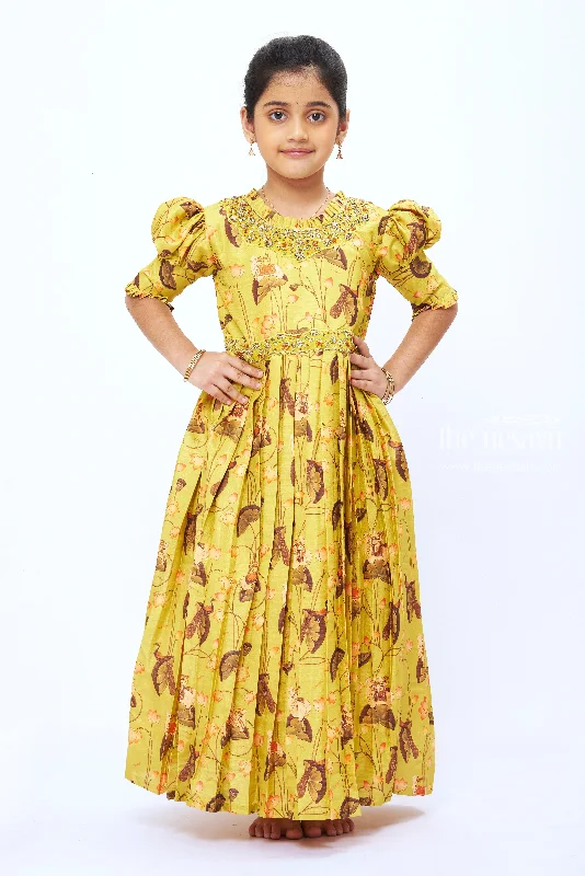 Casual Chic Clothing Girls Light Green Anarkali Gown with Traditional Print Elegance Casual Chic Clothing Girls Light Green Anarkali Gown with Traditional Print Elegance