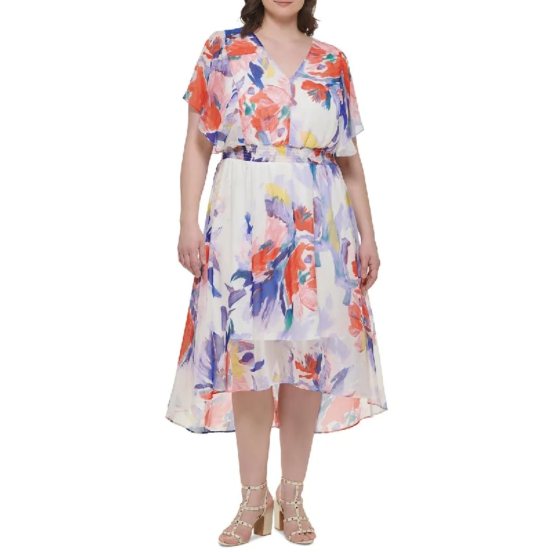 Outlet Clothing DKNY Womens Plus Chiffon Mid-Calf Midi Dress