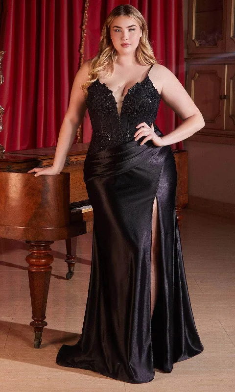 City Fashion Ladivine CD838C - Sleeveless Embroidered Corset Bodice Prom Gown
