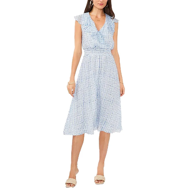 Trendy Online Boutiques Vince Camuto Womens Ruffled Printed Midi Dress