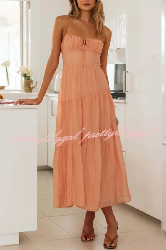 Big Sale Event Cove Suspender Patchwork Pleated Lace Up Cutout Midi Dress