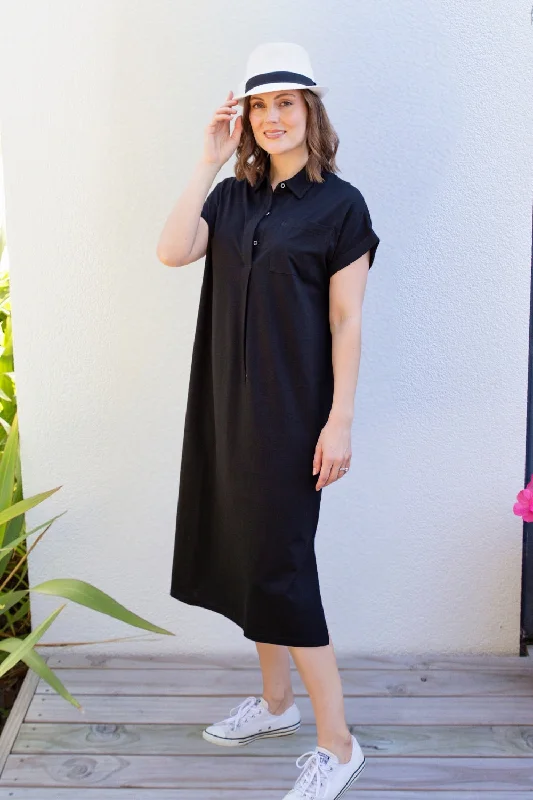 Women's Fashion Sale – Elegant Styles At Reduced Prices White on Black - PHS-2043 Collar and Placket Dress