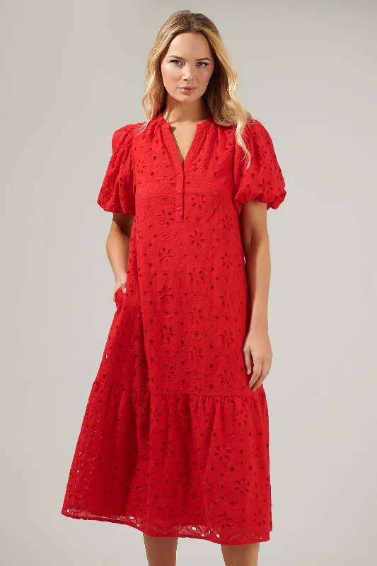 Evening Elegance Villa Nova Eyelet Midi Dress