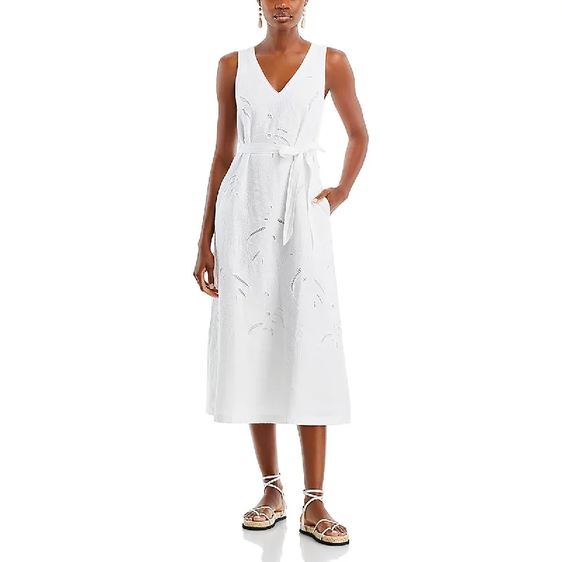 Season Offer Tommy Bahama Womens Linen Embroidered Midi Dress