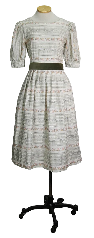 Shop Ladies Clothes 60s Lanz Original Grn/Blush  Floral Striped Dress  w28