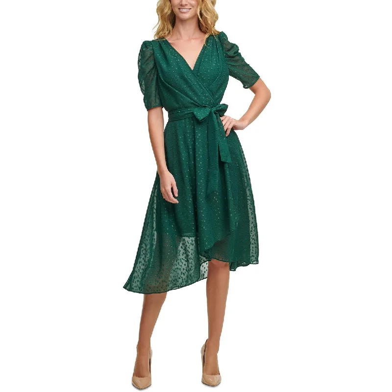 Online Boutiques Tommy Hilfiger Womens Petites Glitter Polka Dot Midi Dress