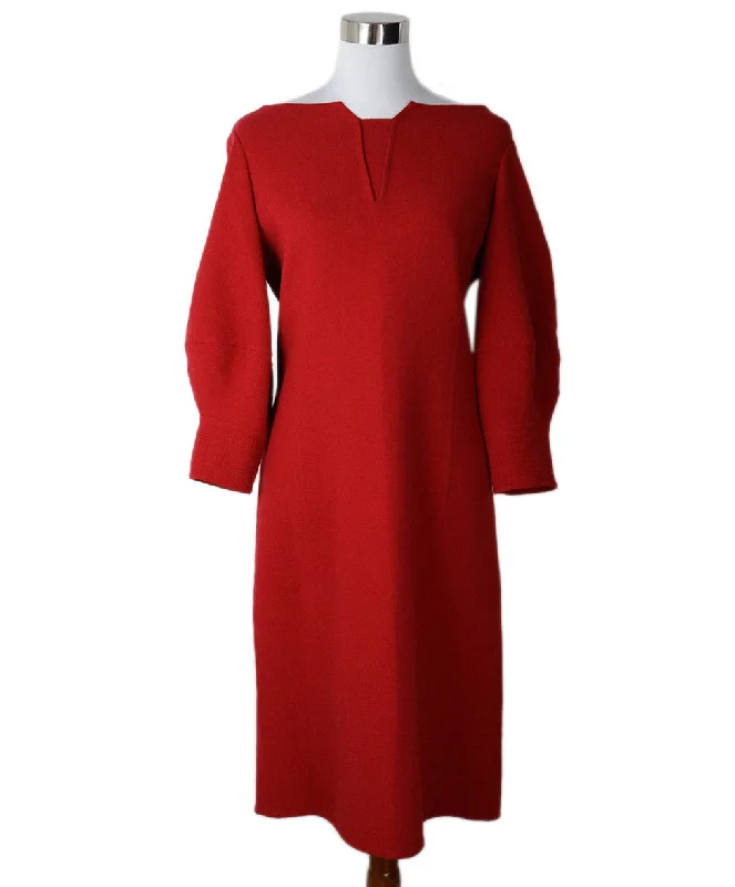 End Of Season Sale Oscar De La Renta Red Wool Dress sz 10
