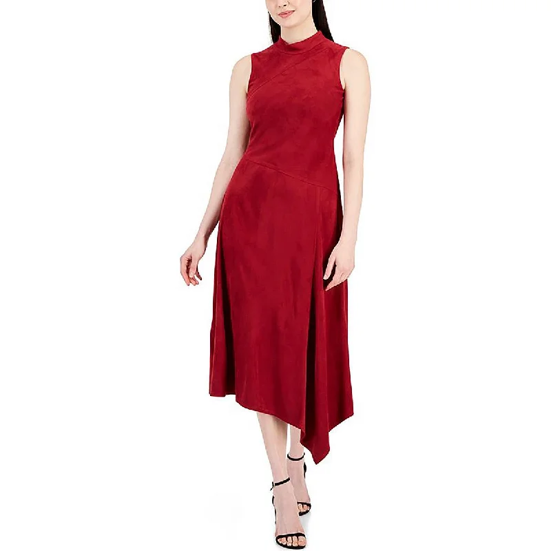 Elegant Women’s Clothing Taylor Womens Faux Suede Mock Neck Midi Dress