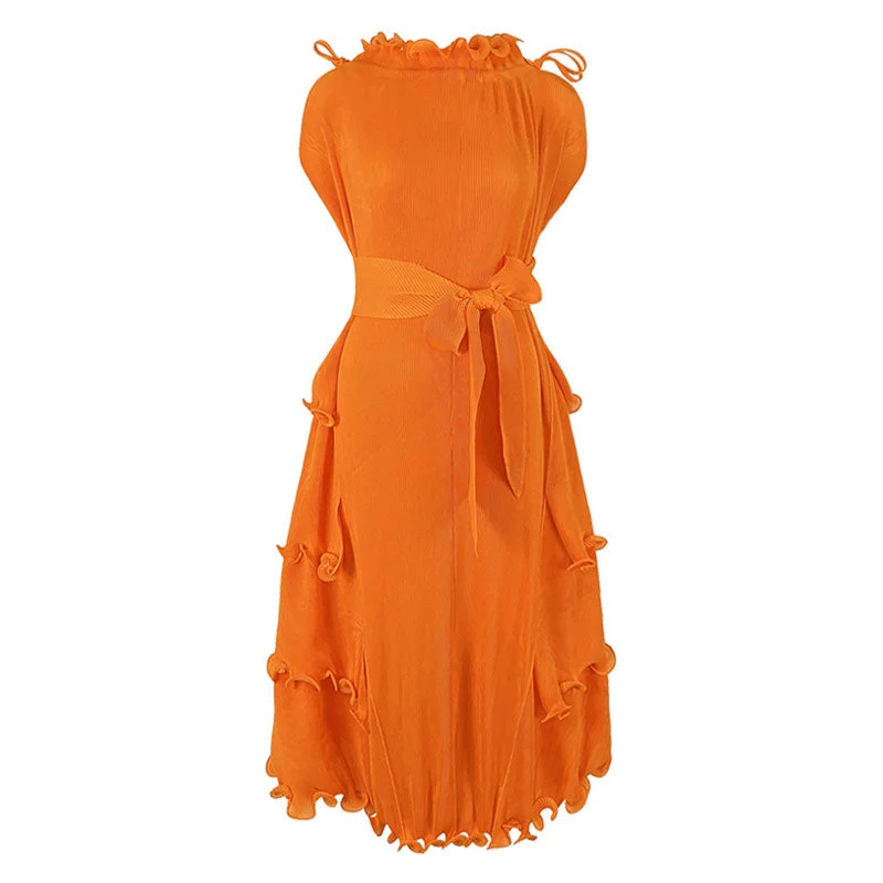 Unique Women’s Fashion Pieces Unique Drawstring Ruffled Mock Neck Self Tie Belted Pleated Midi Dress Unique Women’s Fashion Pieces Unique Drawstring Ruffled Mock Neck Self Tie Belted Pleated Midi Dress