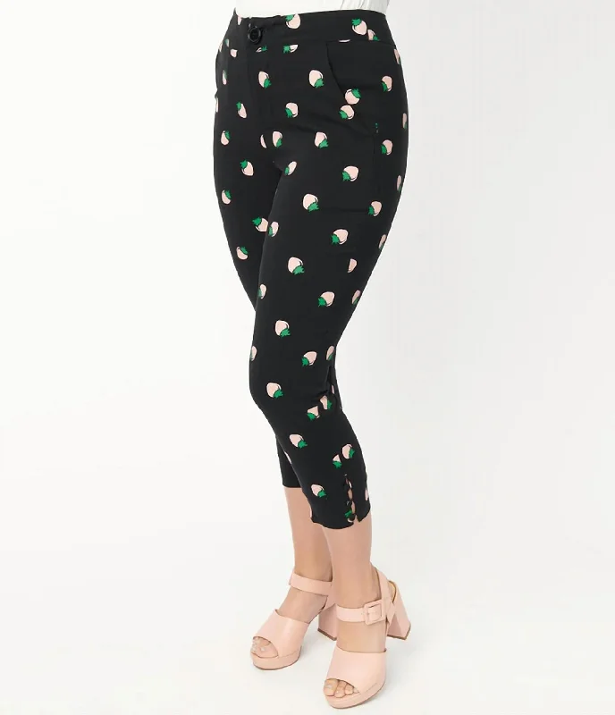 Minimalist Style Strawberry Print Darienne Capris In Black