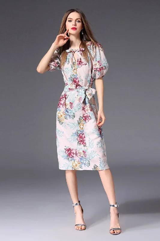 Snag Fabulous Fashion Bargains Floral Print Dress W/ Belt