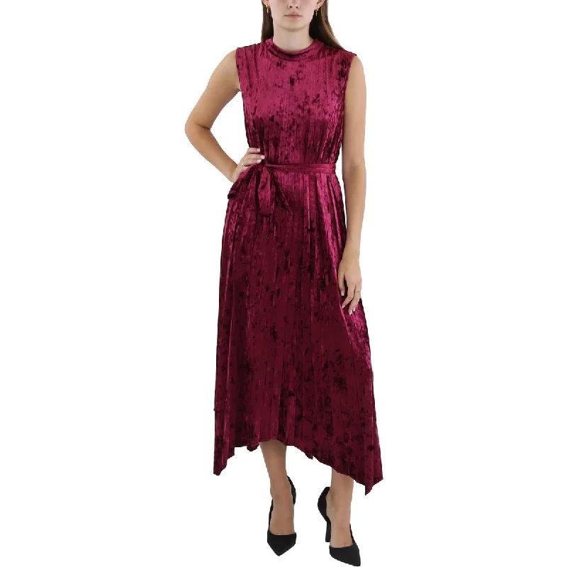 Festival Fashion Tahari ASL Womens Velvet Pleated Midi Dress