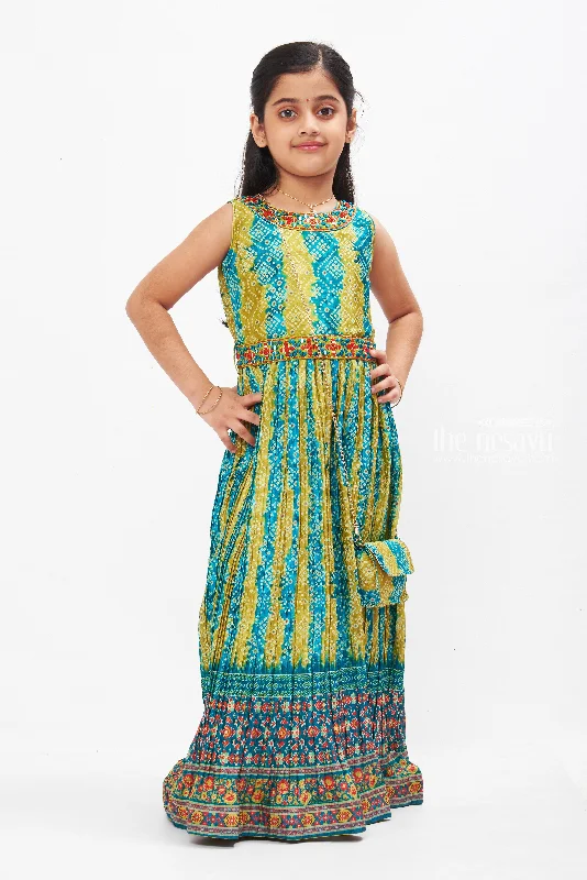 Extreme Clearance Deals Traditional Bandhani Print Anarkali Dress: Enchanting Green and Blue Hues for Girls Extreme Clearance Deals Traditional Bandhani Print Anarkali Dress: Enchanting Green and Blue Hues for Girls