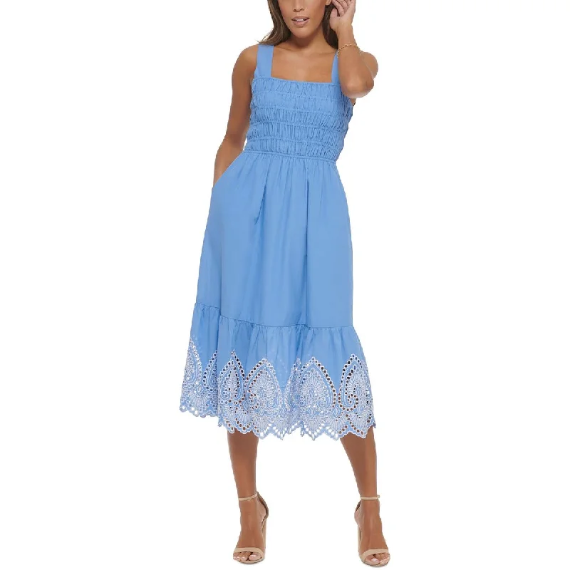 Summer Sale Kensie Womens Square Neck Embroidered Midi Dress